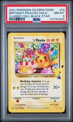 Birthday Pikachu Holo 24 Celebrations Classic Collection Pokemon PSA 8 *608