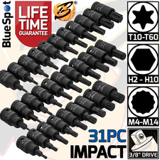 IMPACT Hex Torx Spline Bit Sockets 3/8" Drive Short Reach Allen Star HX