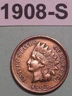 1908-S INDIAN HEAD US COPPER ONE CENT COIN AU DETAILS CLEANED KEY DATE 1,115,000