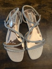 Badgley Mischka Silver Glitter Strappy Slingback Sandals