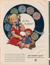 Magazine Ad - 1958 - AT&T / Bell System - Cute Girl & Dolly (#2)