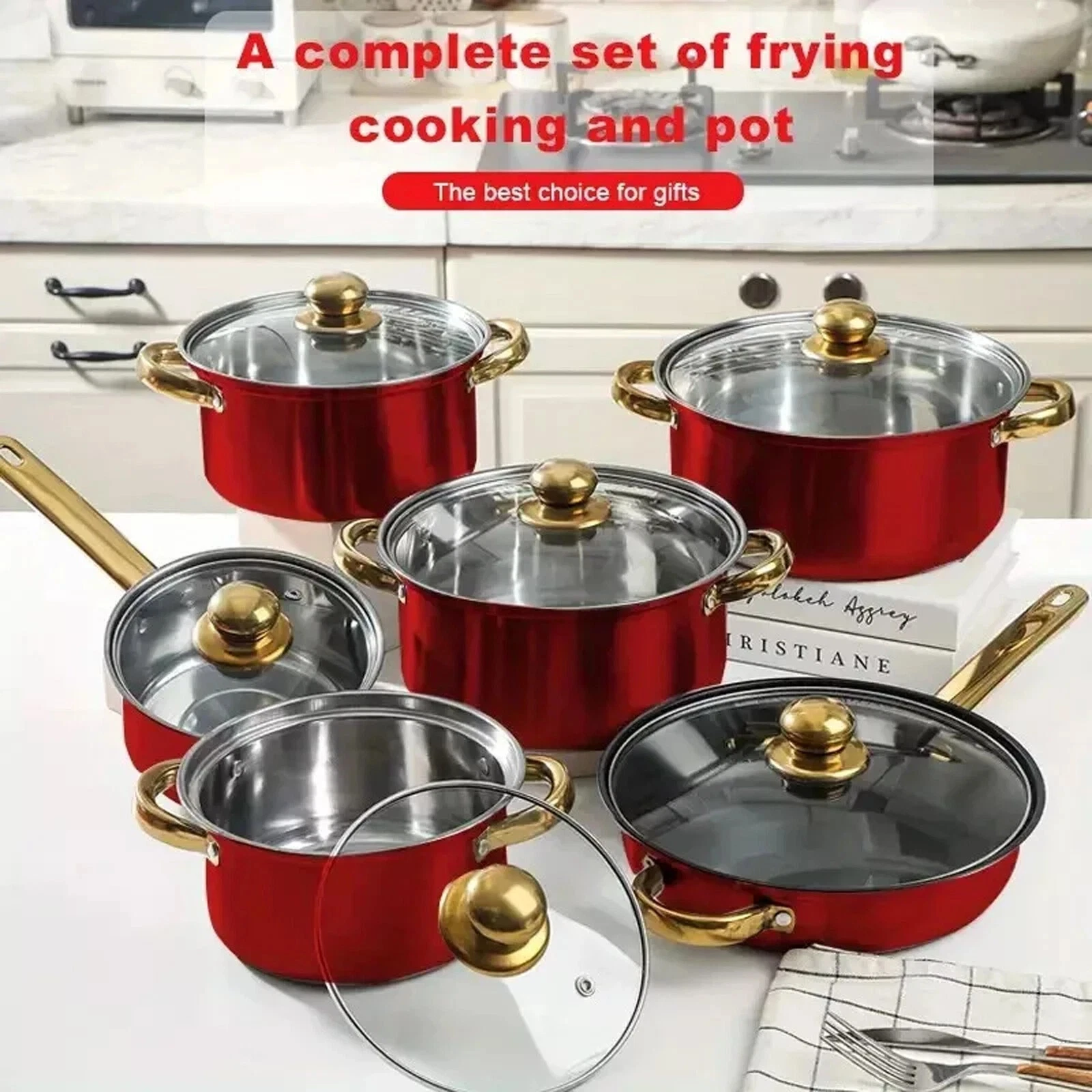 12Pc Stainless Steel Cookware Set, Pots & Pans with Gold Handles, Nonstick Fryin
Opens in a new wind