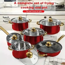 12Pc Stainless Steel Cookware Set, Pots & Pans with Gold Handles, Nonstick Fryin