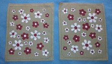 2 Small Vintage Needlepoint Floral Cotton Canvas  Flower Daisy 9 x 11