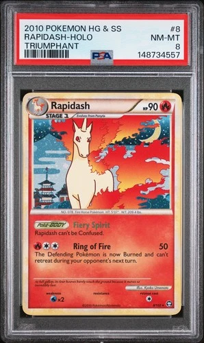 2010 POKEMON HEARTGOLD & SOULSILVER TRIUMPHANT #8 RAPIDASH-HOLO PSA 8