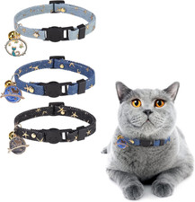 3 Pack Breakaway Cat Collars with Bell- Moon and Stars Pendant Cat Collar