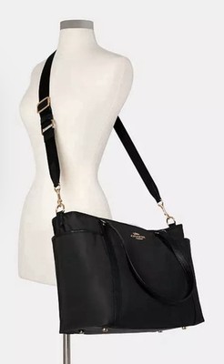 Coach Black Large Tote Zip Top Detachable Adjustable Strap Pockets Gold