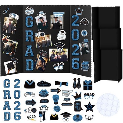 4 Set 2026 Graduation Picture Trifold Poster Board Double-Sided Foldable Phot...