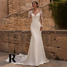 Chic Wedding Dresses for Bride Square Collar Full Sleeves Appliques Lace Buttons
