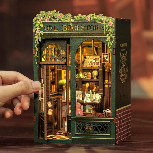 Diy Book Nook Kit Miniature Dollhouse with Light Wooden Bookshelf Insert Decor - Picture 4 of 27