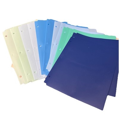 12 Pack multi colored, 2 Pocket plastic Folders w/ 3 hole punch 