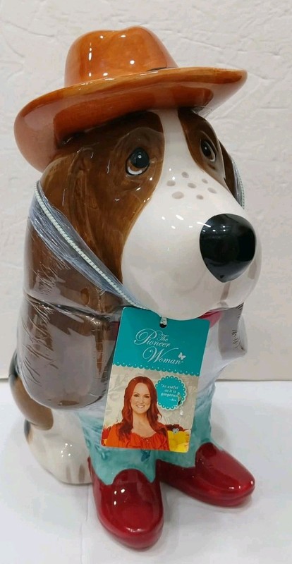 The Pioneer Woman Cookie Jar w/ Lid Cowboy Boots & Hat Charlie Basset Hound 12”