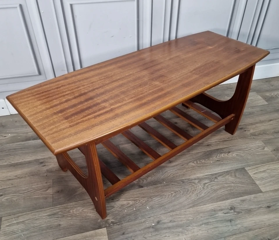 Vintage Teak Coffee Table – Mid Century Modern Style - Magazine Rack Wood Retro - Image 2 of 4