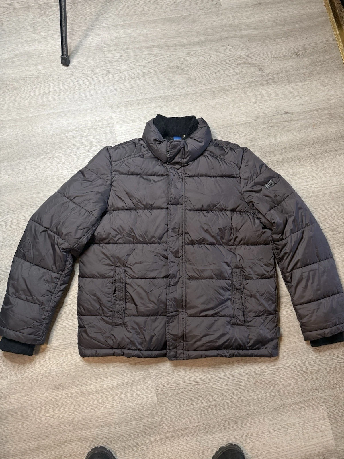 Calvin Klein Black Quilted Puffer Jacket Full Zip Water Resistant Men L