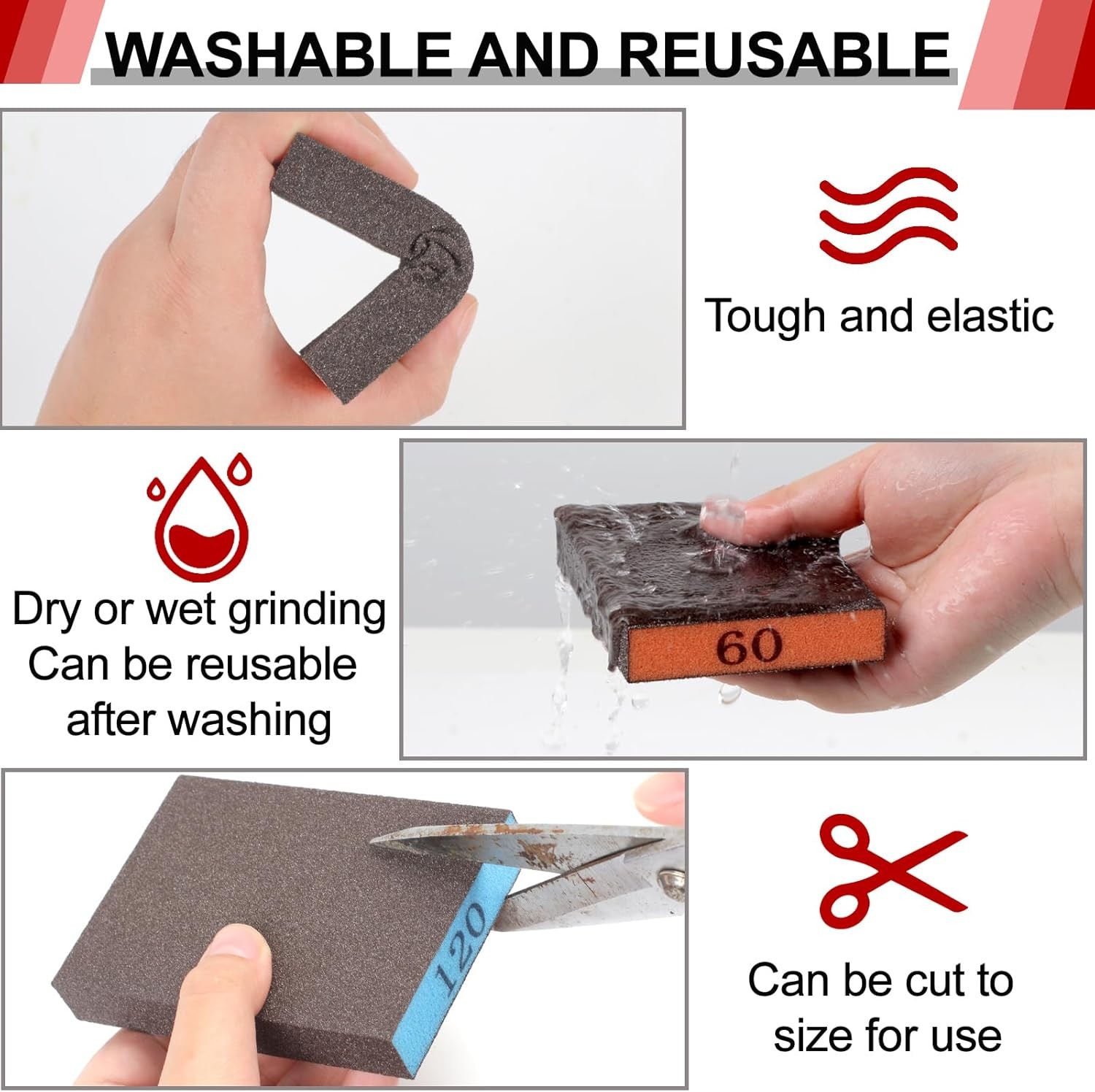 8 Pack Sanding Sponge, Washable and Reusable Sanding Blocks for Drywall Wood Met