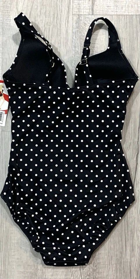 Spanx black/white polka dot one-piece swimsuit women sz 6 nwt SNUG FIT - Image 4 of 4