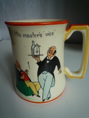 VINTAGE ROYAL WINTON KERAMIK PORZELLAN KRUG SEINE MEISTER SCHRAUBSTOCK CARTOON HUMOR