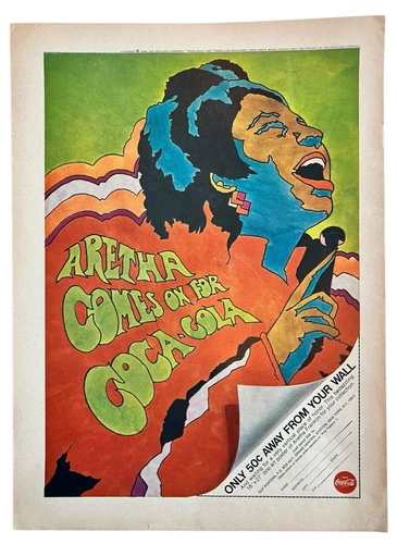 Vtg Coca Cola Coke Print Ad Aretha Franklin Collectible 1968 Kitchen Bar Decor