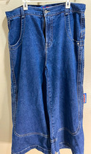 JNCO Kangaroo Blue Denim Cargo Jeans Loose Fit Logo 32" Inseam 90s