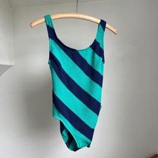 Vintage Striped One Piece Swimsuit Teal Navy Textured One Piece Bathing Suit