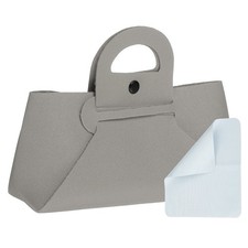 Glasses Bag with Handle, Leather Sunglasses Case with Cleaning Cloth Grey