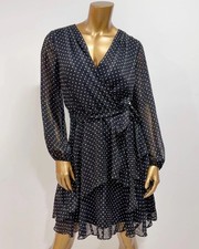 Tahari Arthur S. Levine Black Polka-Dot Long Sleeve Ruffled Mini Dress Size 4