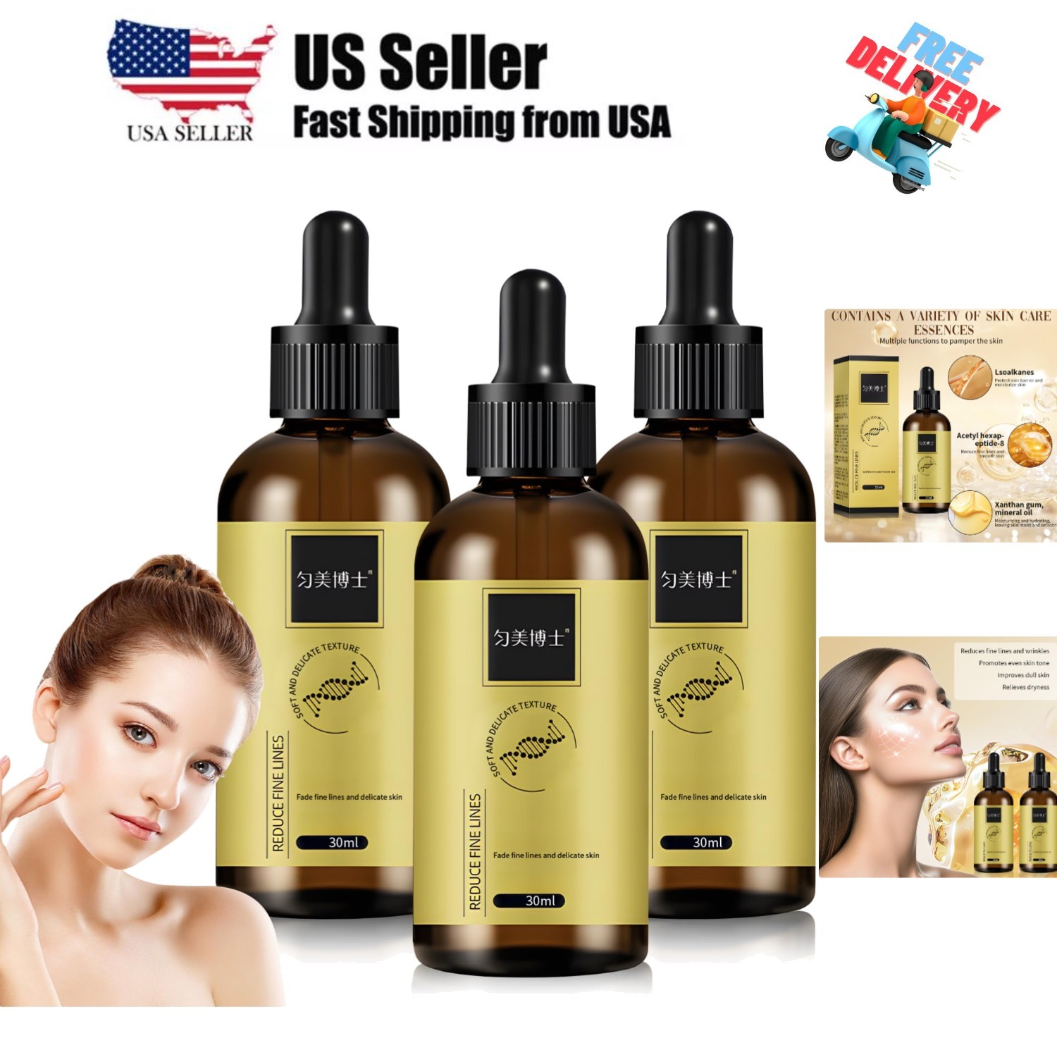 3 Pcs Anti-wrinkle Firming Serum, Anti-Aging Essence, Firm and Plump Face Ser...