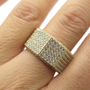 Authentic 925 Sterling Silver Gold Plated Round-Cut C Z Geometric Ring Size 7.5