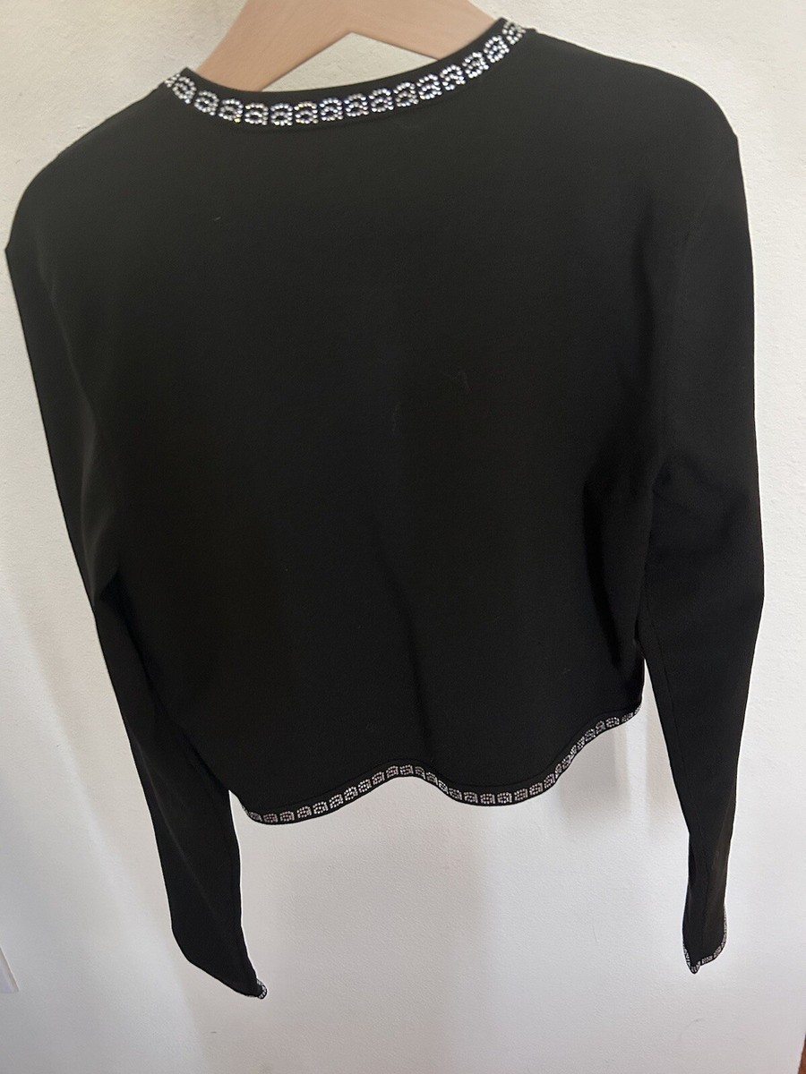 Alexander Wang Crystal Logo Embellished Trim Cropped Long Sleeve