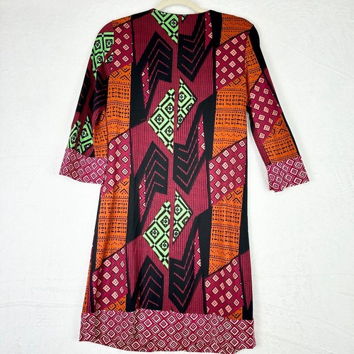 Diane Von Furstenberg Rose Silk Dress Womens 6 Ethnic Collage Dot Diamond Print - Picture 3 of 9