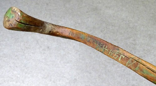 1850's W W KITTRELL Antique FOLK ART Carved Wood WALKING STICK Cane GREEN PAINT - Picture 5 of 8