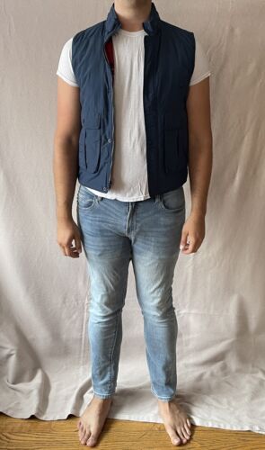 All-Son Urban Outfitters Men's Size M Navy Nylon Hooded Vest w/ Red Plaid Lining - Picture 5 of 16