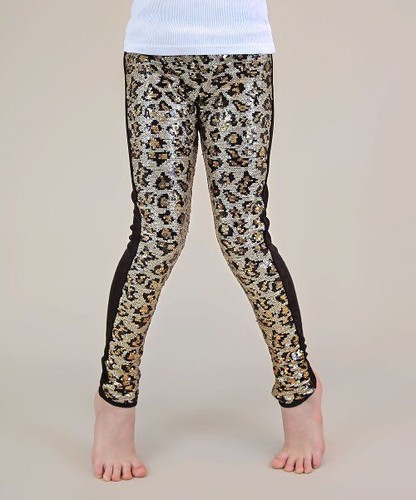 $52 Whitney Elizabeth Brown u0026 Black Leopard Reversible-Sequin Leggings Brown  3t | eBay