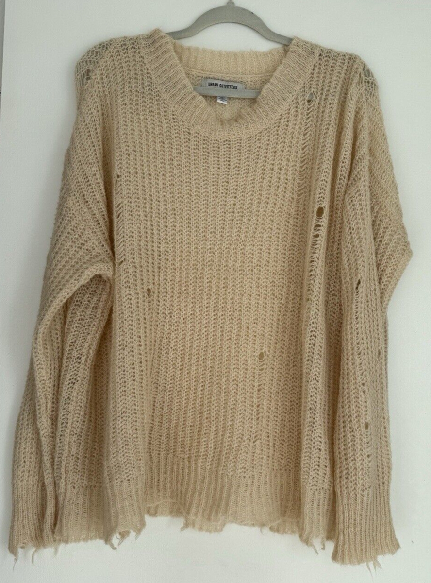 Urban Outfitters Small Oversized Cream Sweater Distressed Boho - Main Image
