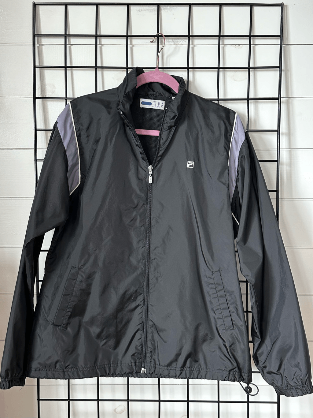 Giacca bomber a vento Fila donna XL nero argento vintage anni 80 retrò