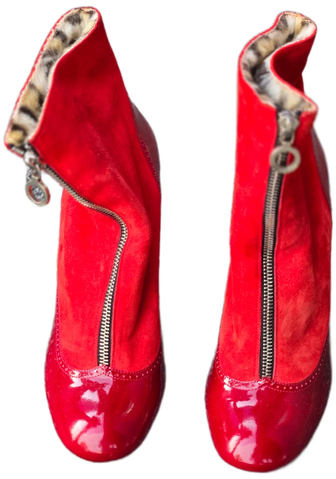 Botines Marc Jacobs Diseñador Rojo Charol Gamuza Leopardo Imitación Piel Talla 8 Foto 3 de 4