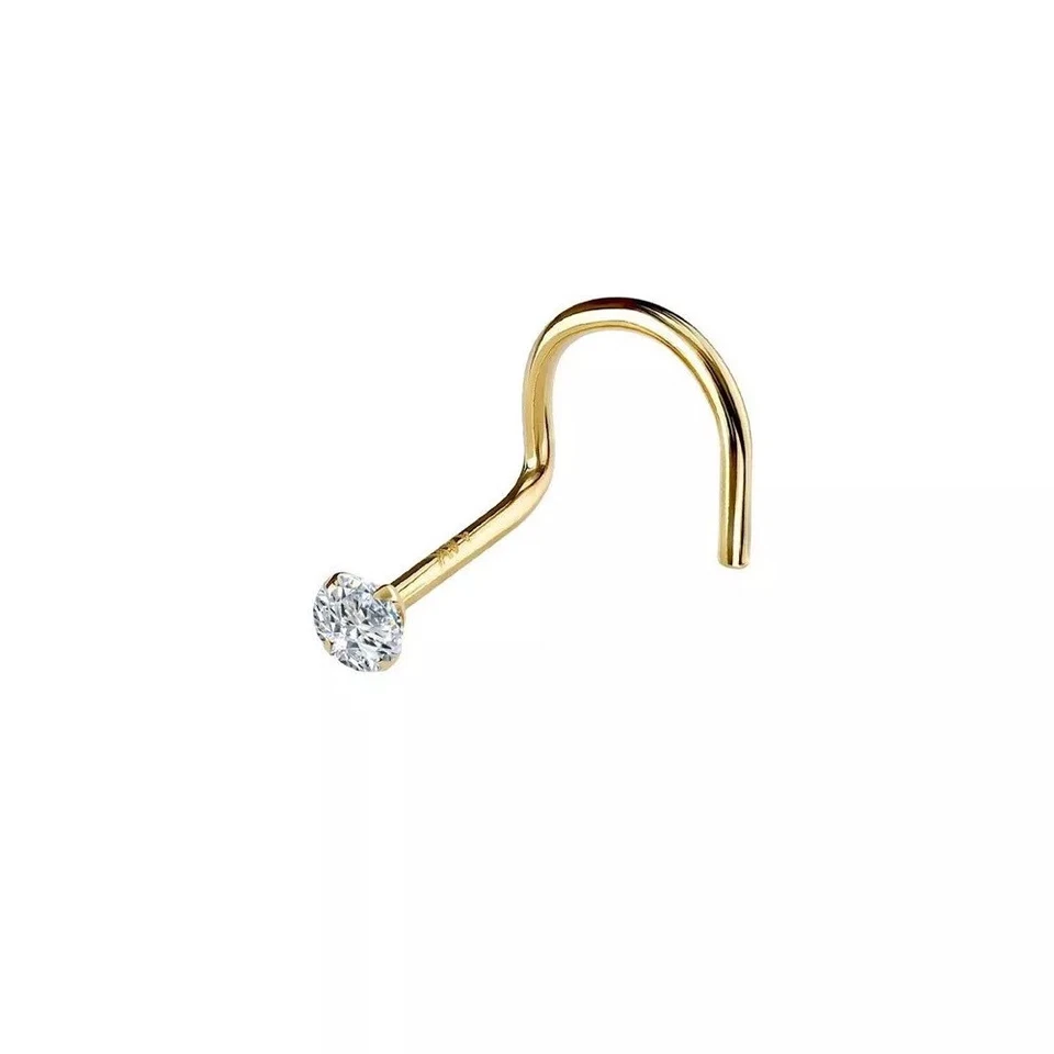 14K Yellow Gold 20G 18G Diamond Nose Ring With Choose L-Shape Nose Bone or Screw - Image 4 of 4