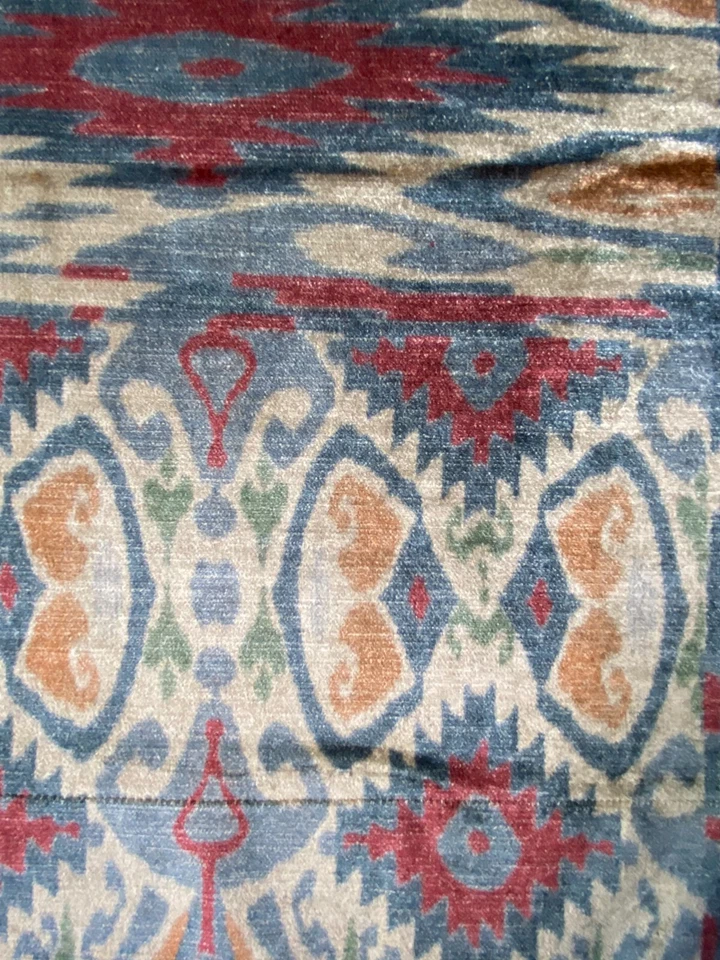 Lee Jofa Trent Ikat Velvet Spice/Blue Fabric Remnant 24x24" - Image 2 of 3