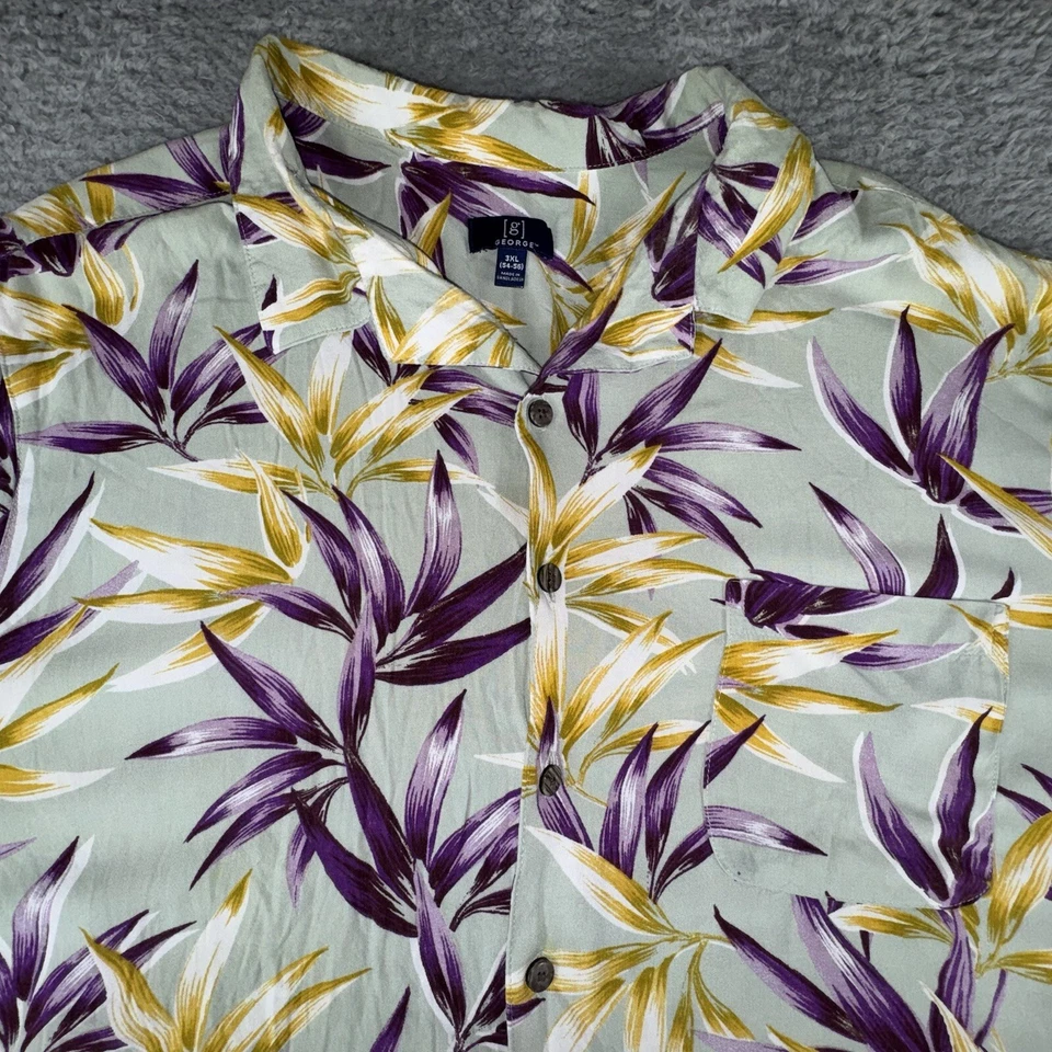 Camisa Hawaiana George Para Hombres 3XL XXXL Verde Púrpura Floral Rayón Tropical Vacaciones Foto 2 de 4