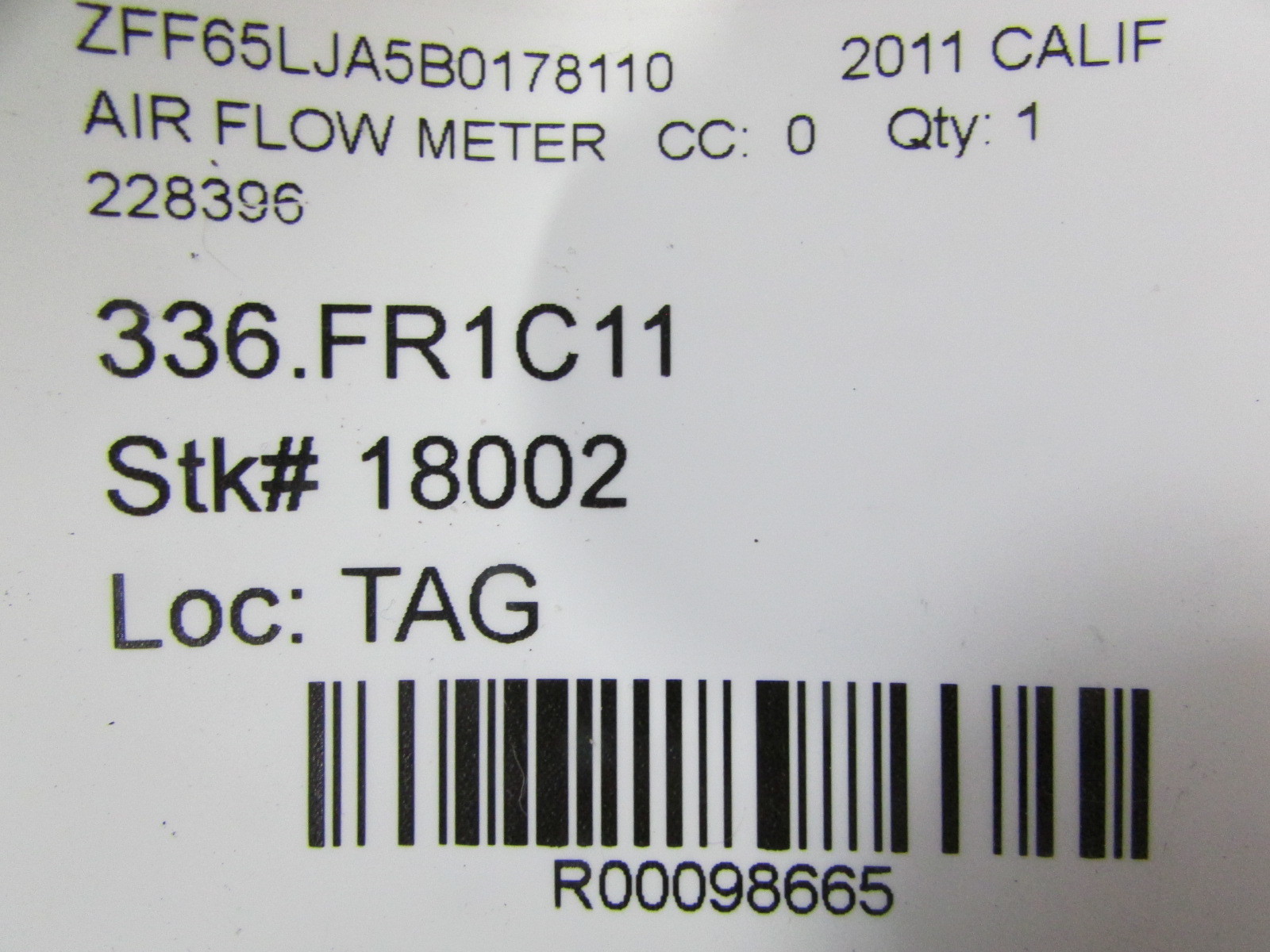 Ferrari California, Air Flow Meter, Used, P/N 228396