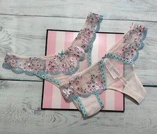 Victoria  s Secret Cherry Blossom Floral Embroidered Pink Thong Brazilian Panty