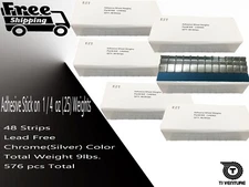 6 BOX 1/4 OZ CHROME (SILVER)WHEEL WEIGHTS STICK-ON ADHESIVE TAPE 54LBS LEAD-FREE