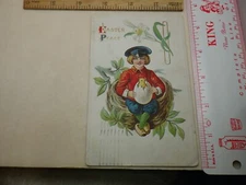 Easter Peace USA S.344 Boy Egg Chicken Nest Basket Tree 1914 Posted Postcard