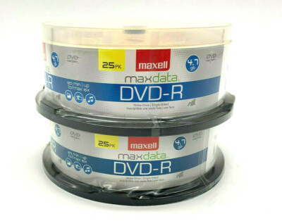 Maxell MaxData DVD-R 4.7GB 120 Minutes 16x 25 Pack (2 Packs, 50 Disc) - NEW