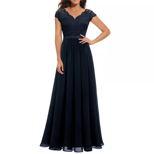 Schickes Damen Spitze Maxi Chiffon Brautjungfer formell Abschlussball Abend Hochzeit Party Kleid - Bild 27 von 34
