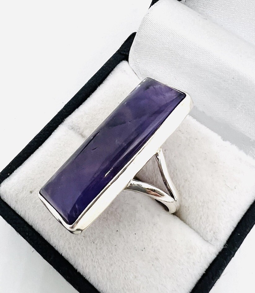 Long Sterling Silver Rectangular Shaped AMETHYST … - image 5
