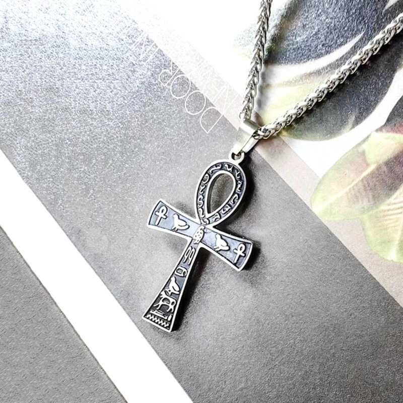Fashion Ancient Egyptian Cross Necklace Men Stainless Steel Silver
