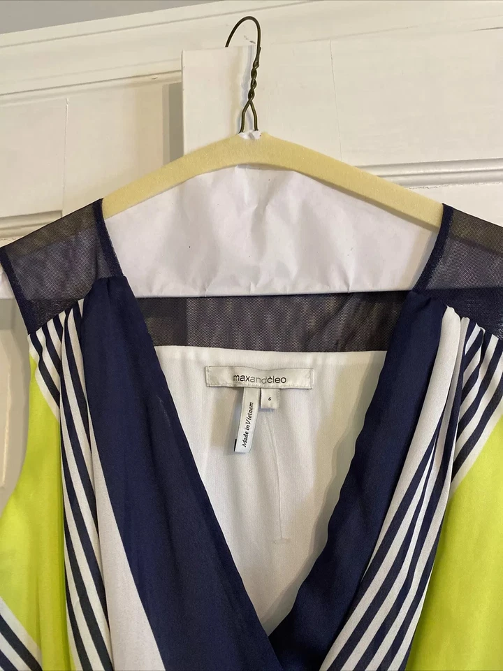 Vestido Max and Cleo Mujer Talla 6, Azul Blanco Verde Rayas Estilo Pañuelo Foto 4 de 4