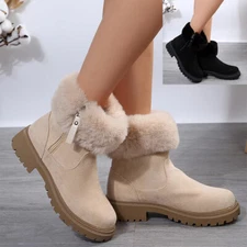 Womens Snow Boots Fur Lining Short Booties Warm Ankle Booties Winter Shoes