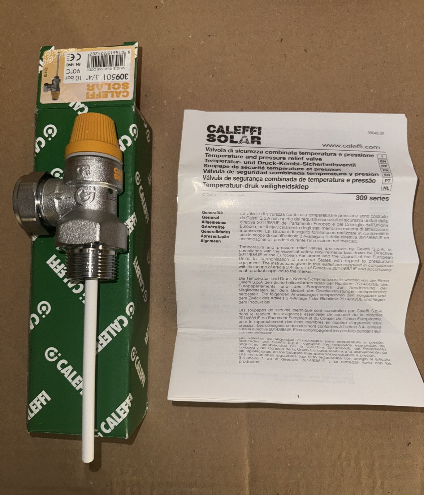 Valvola di sicurezza combinata temperatura e pressione 10 bar CALEFFI da 3/4